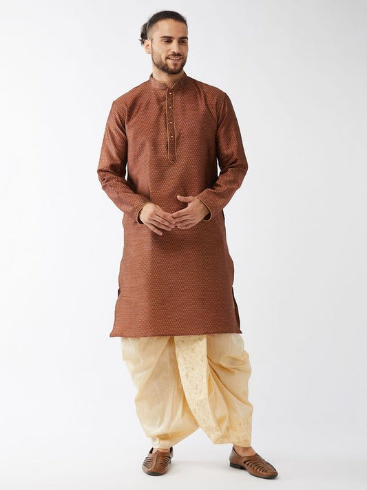 Men's Maroon Silk Blend Straight Kurta and Dhoti Set