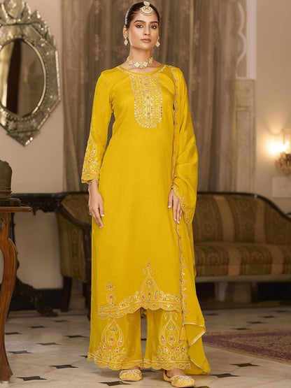 Dhiyona CH Women Ethnic Motifs Embroidered Regular Mirror Work Kurta with Palazzos & With Dupatta