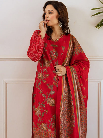 Dhiyona SN Floral Printed V Neck Straight Kurta & Palazzo With Dupatta