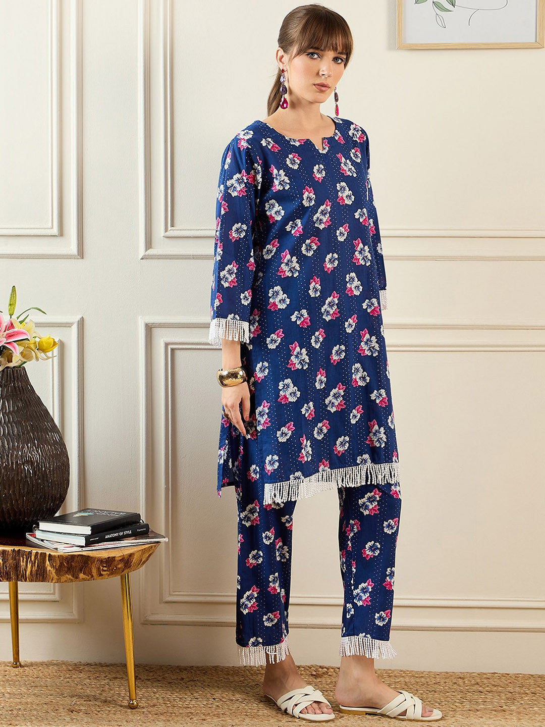 Women Floral Printed Regular Pure Cotton Kurta with Trousers