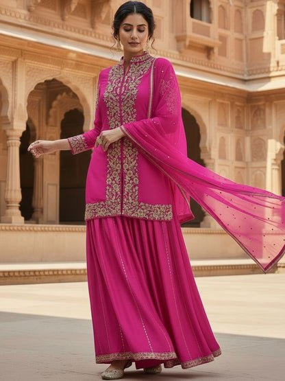 Dhiyona HOP Embroidered Mandarin Collar Kurti & Sharara Sets