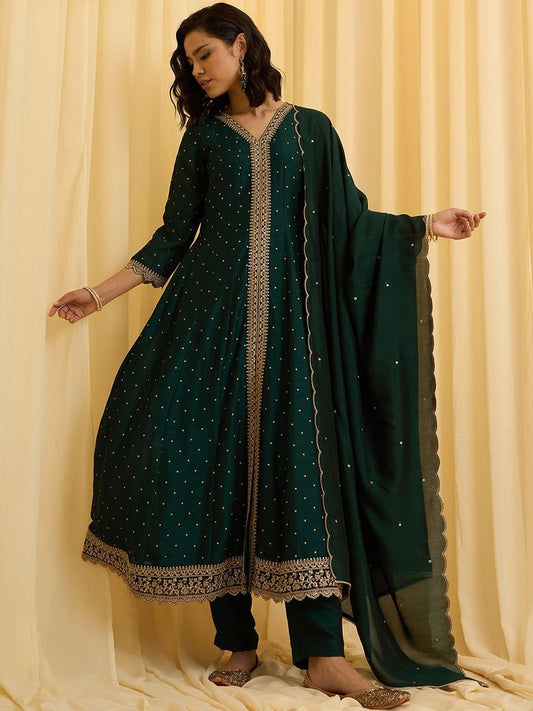 Dhiyona CH Women Ethnic Motifs Embroidered Panelled Gotta Patti Kurta with Trousers & With Dupatta