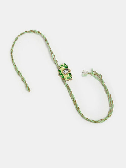 Dhiyona Kundan Studded And Beaded Lotus Shape Bhaiya Bhabhi Rakhis With Roli Chawal
