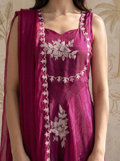 Women Floral Embroidered Empire Thread Work Kurta with Palazzos & With Dupatta