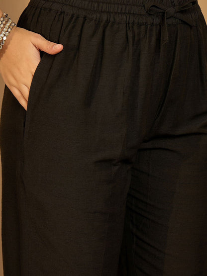 Women Black Embroidered Kurta Sets With Dupatta
