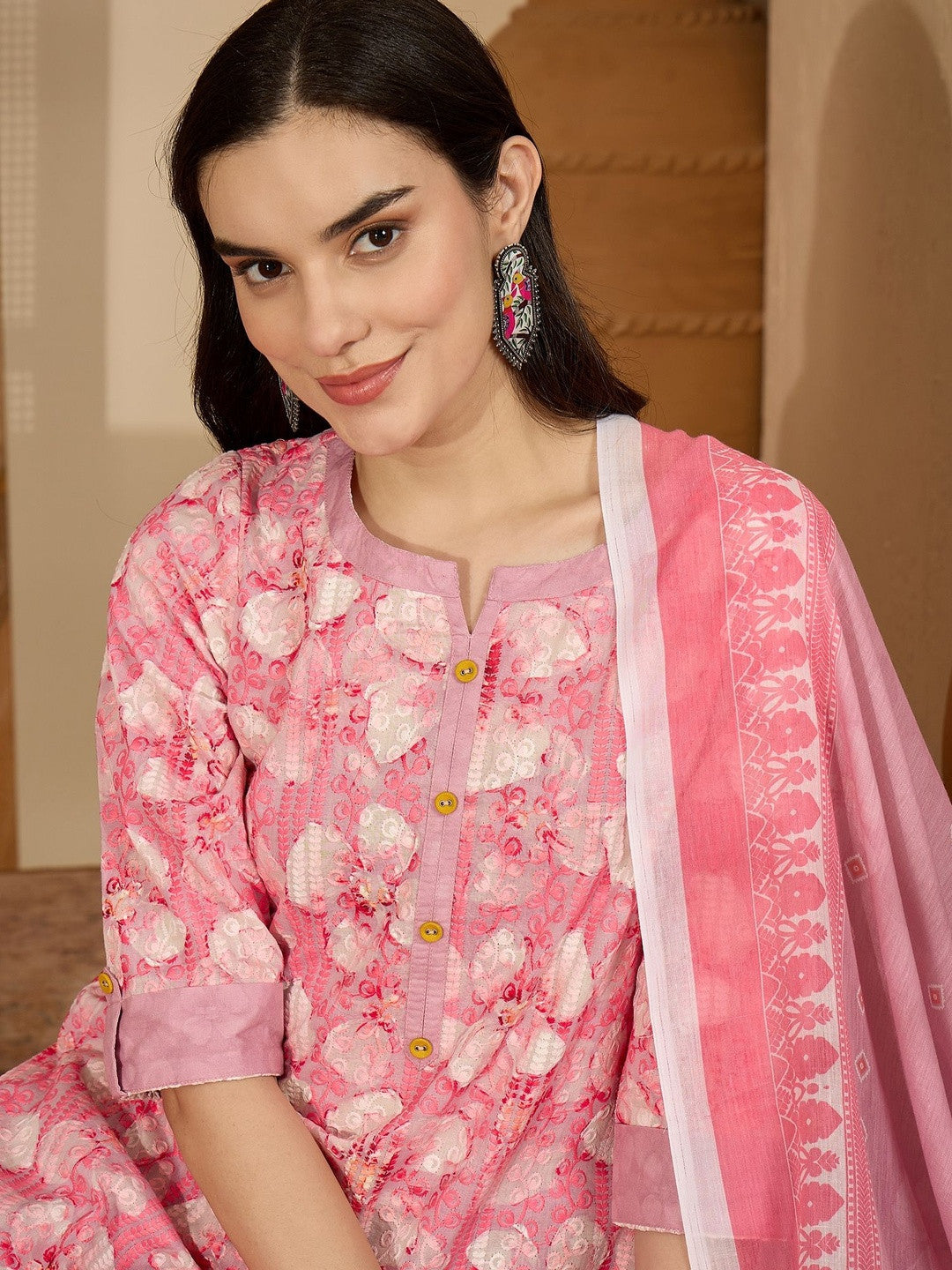 Women Floral Printed Regular Pure Cotton Kurta & Trouser With Dupatta