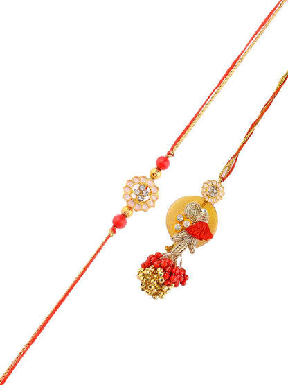 Dhiyona Orange Beaded Bhaiya Bhabhi Rakhi With Roli Chawal & Greeting Card