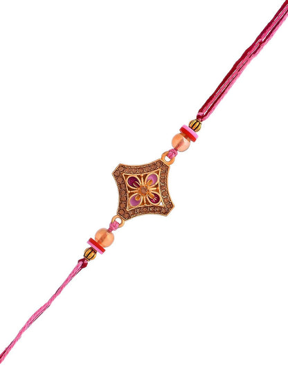 Dhiyona Gold-Toned Stone-Studded & Beaded Thread Rakhi