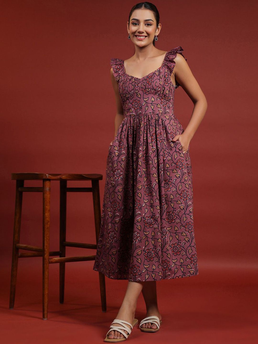 Dhiyona AY Women's Printed Cotton Fit & Flared Maxi Ethnic Dresses