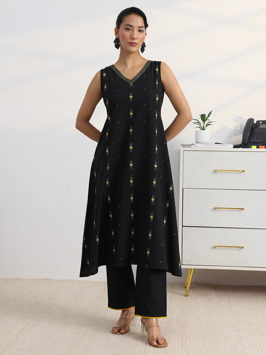 Libas Black Woven Design A-Line Kurta Set
