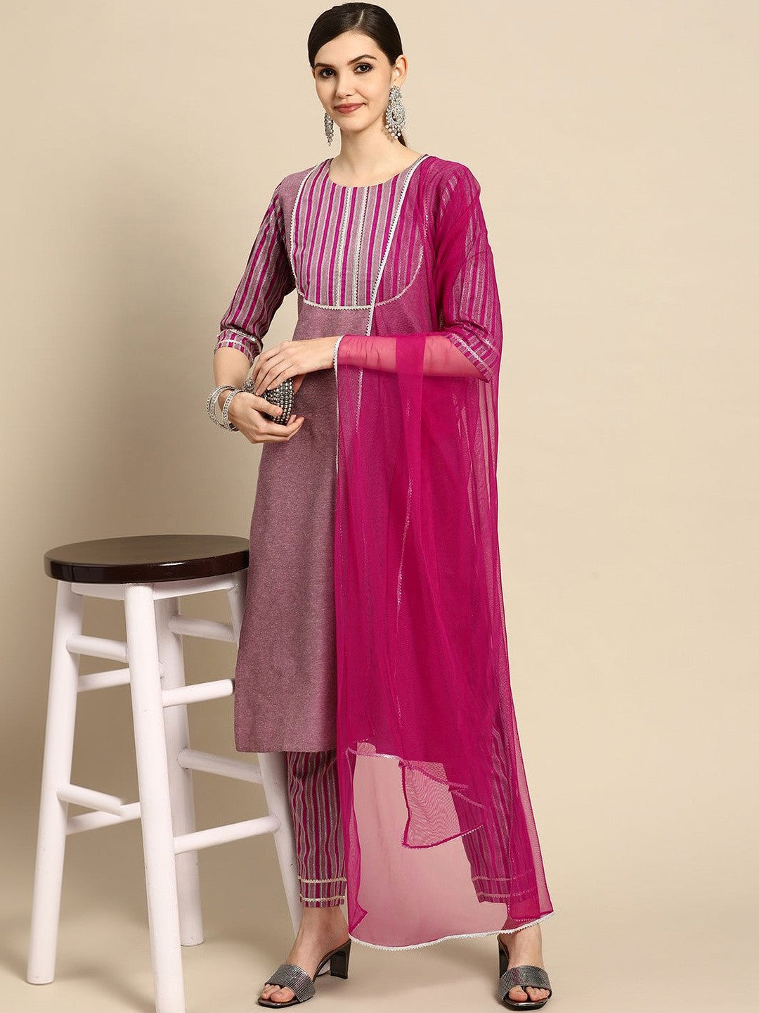 Women Regular Kurta with Trousers & With Dupatta