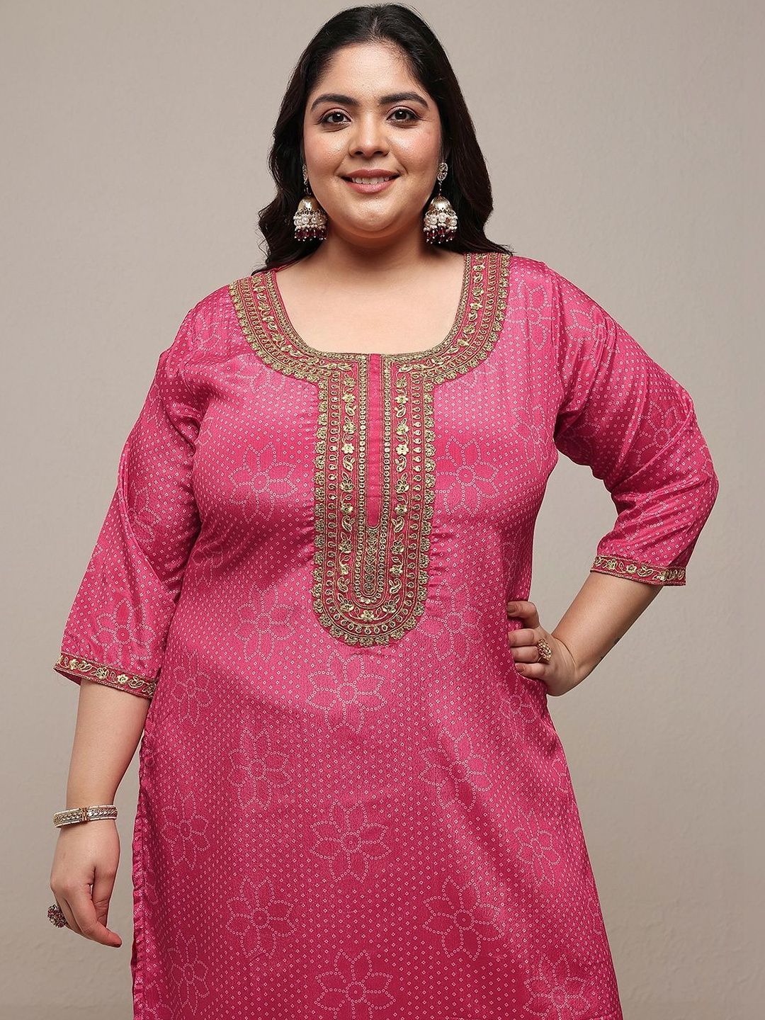 Dhiyona Women's Plus Size Ethnic Motifs Printed Kurta with Palazzos & With Dupatta