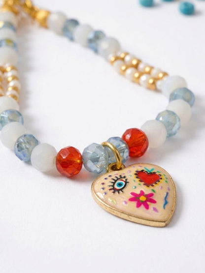 Dhiyona Set Of 2 Evil Eye Beaded Gold Toned Bhaiya Bhabhi Rakhi With Roli Chawal Chandan