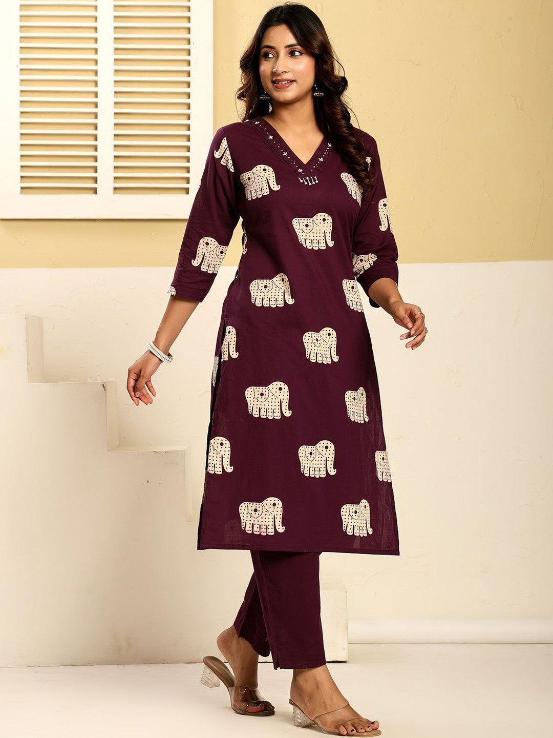 Women Ethnic Motifs Printed Regular Thread Work Pure Cotton Kurta with Trousers