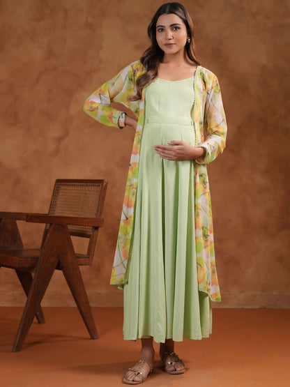 Dhiyona AY Women's Fit & Flared Maternity Ethnic Dress With Cape Jacket