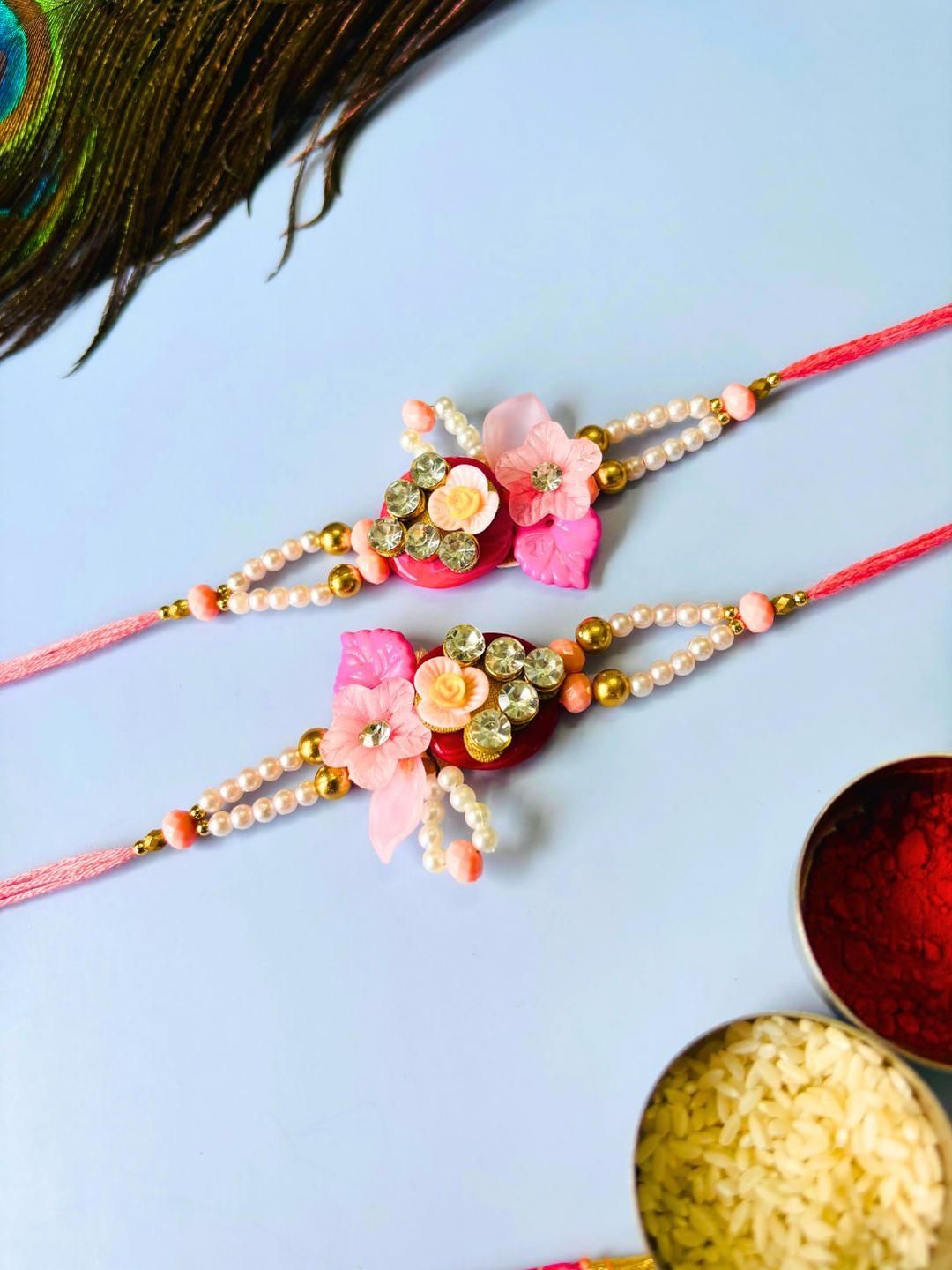 Dhiyona Set Of 2 Pink Floral Rakhi