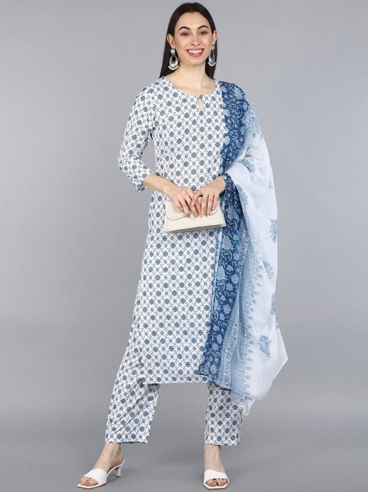 Dhiyona KL Women Ethnic Motifs Printed Straight Kurta with Trousers & Dupatta