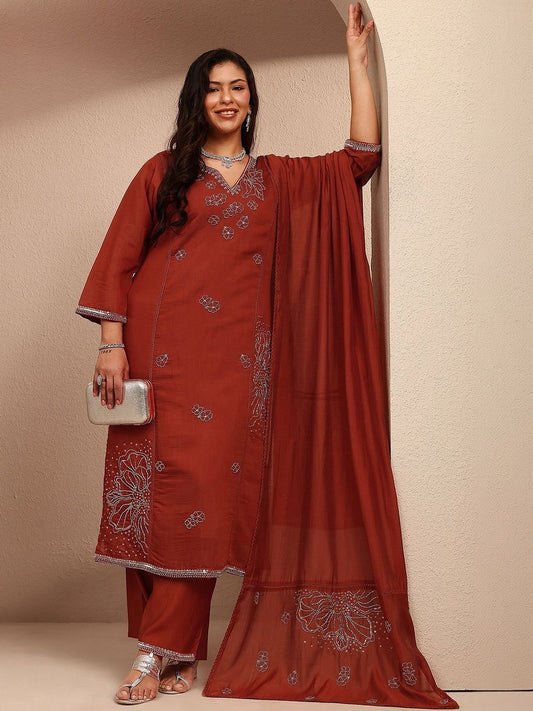 Dhiyona Women's Ethnic Motifs Embroidered Regular Thread Work Kurta with Trousers & With Dupatta