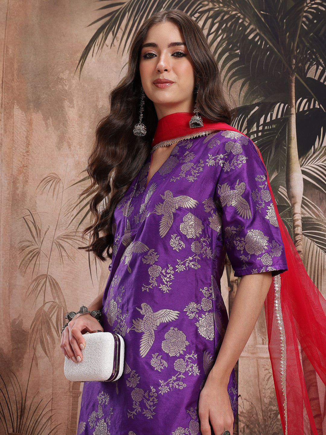 Dhiyona SN Ethnic Motifs Foil Printed V-Neck Kurta with Sharara