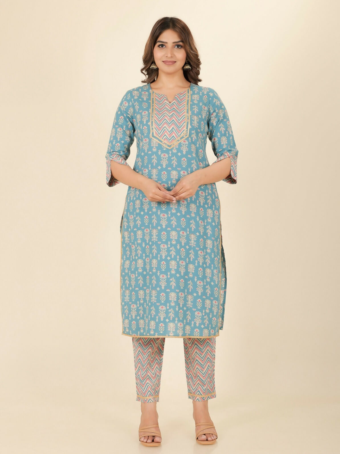 Women's Straight Soft Cotton Floral Print Women's Kurta Set - Green