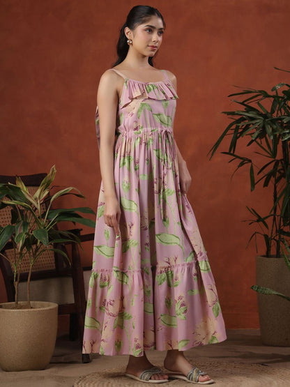 Dhiyona AY Women's Floral Print Fit & Flared Maxi Ethnic Dress