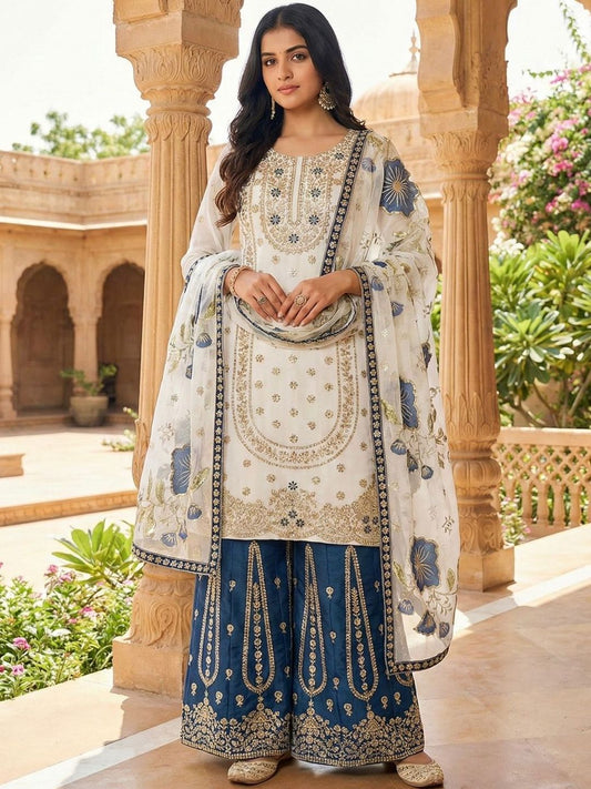 Dhiyona KL Women Ethnic Motifs Embroidered Regular Sequinned Kurta with Sharara & With Dupatta