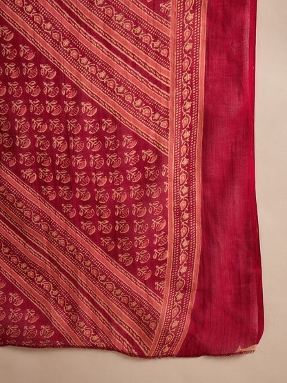 Floral Printed Pure Cotton Straight Kurta With Palazzos & Dupatta Set