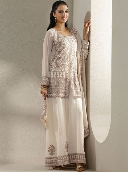Dhiyona LL Women Ethnic Motifs Embroidered Panelled Thread Work Kurta with Palazzos & With Dupatta