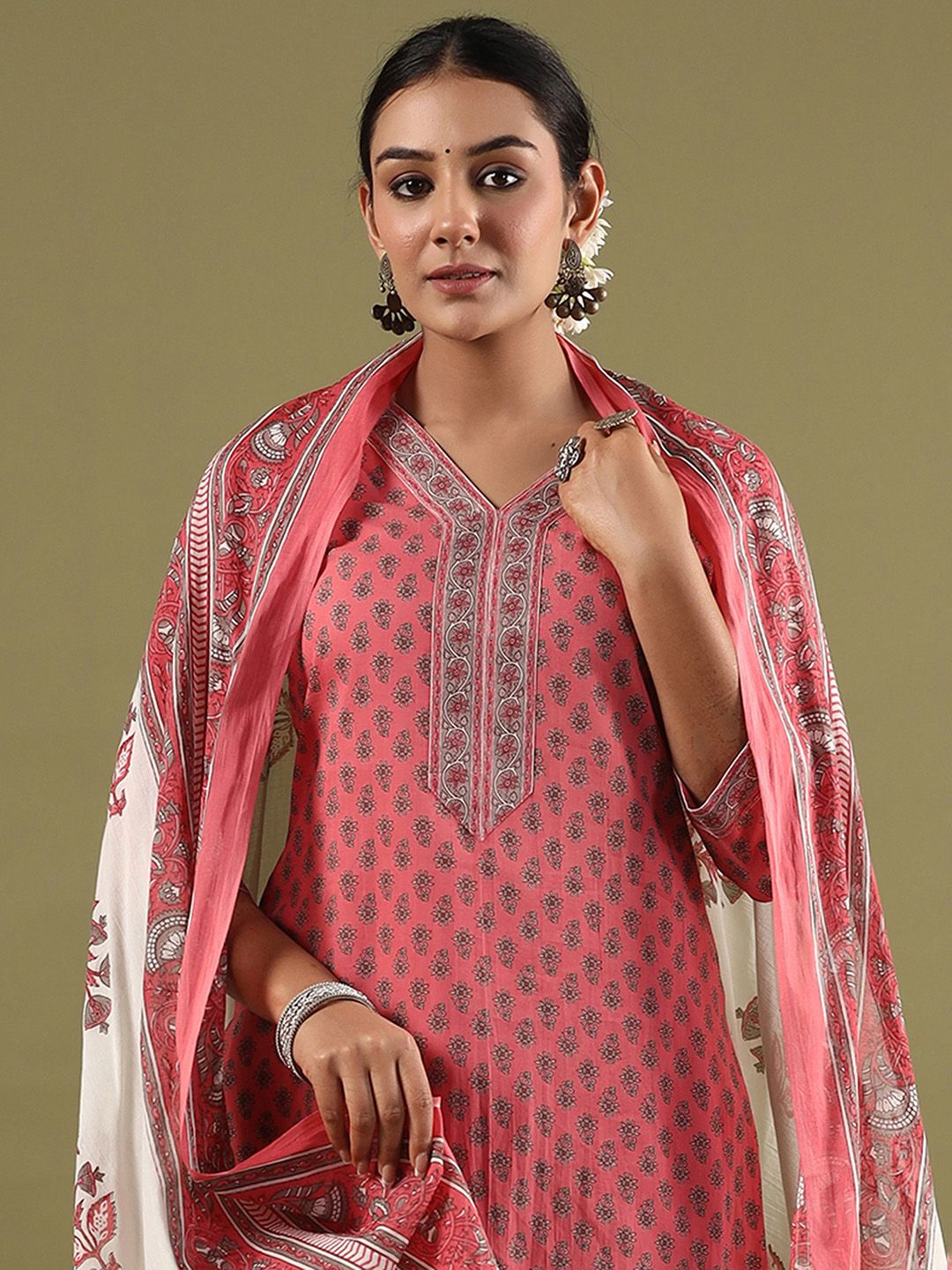Dhiyona IE Women Ethnic Motifs Printed Regular Pure Cotton Kurta with Salwar & With Dupatta