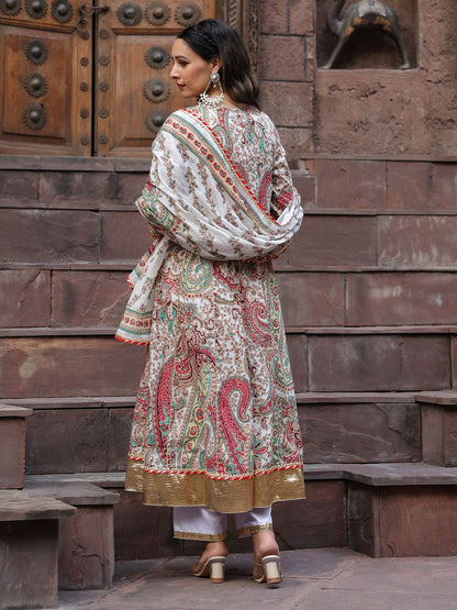 Dhiyona RR Women's Paisley Printed Gotta Patti Pure Cotton Kurta with Trousers & Dupatta