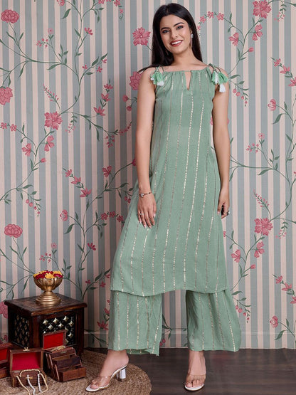 Dhiyona OD  Striped Straight Kurta with Palazzos