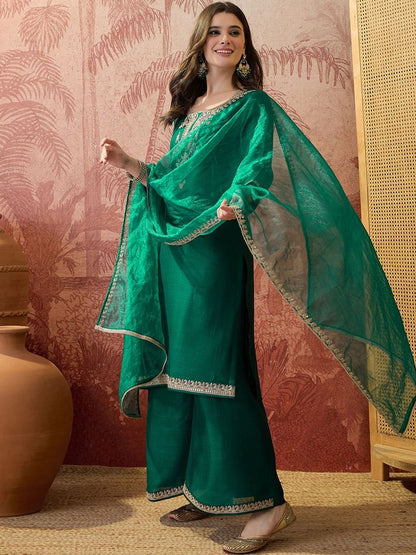 Dhiyona SN Embroidered Round Neck Kurta & Palazzos Kurta Set