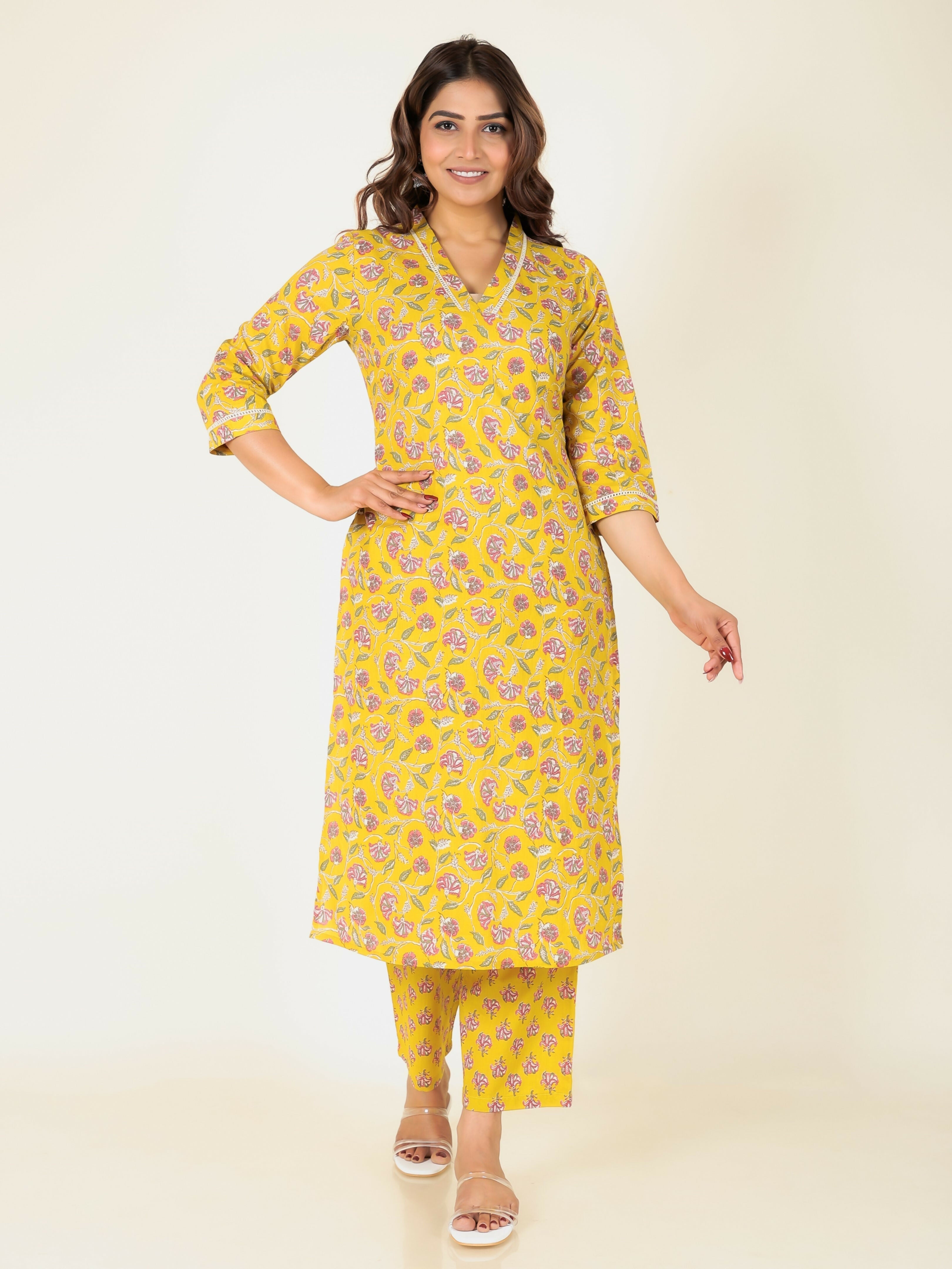 Women's Straight Soft Cotton Floral Print Women's Kurta - Green