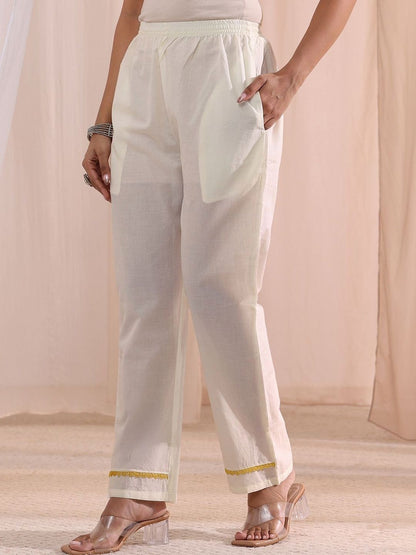 White Floral Embroidered Silk Blend A-Line Suit Set