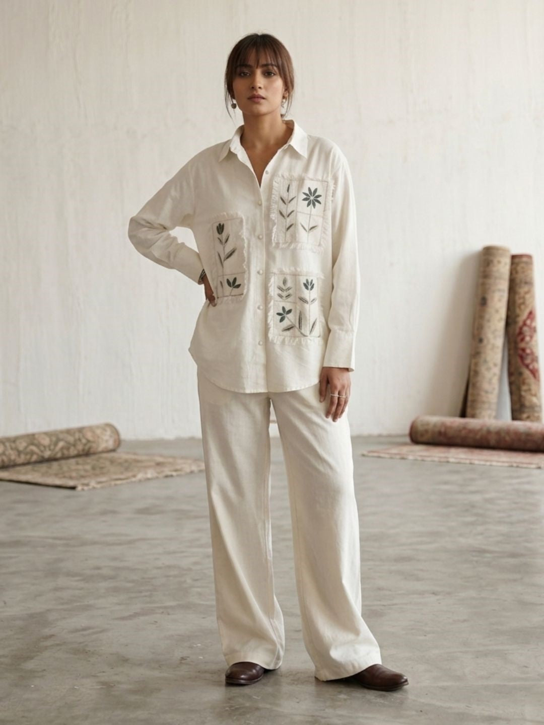Swades cream embroidery cotton co ord set