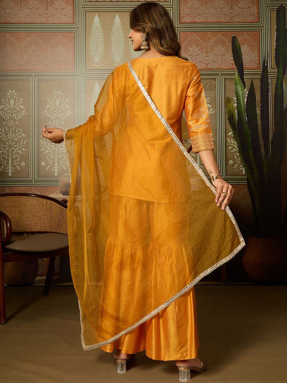Dhiyona HOP Embroidered Straight Kurti & Sharara With Dupatta