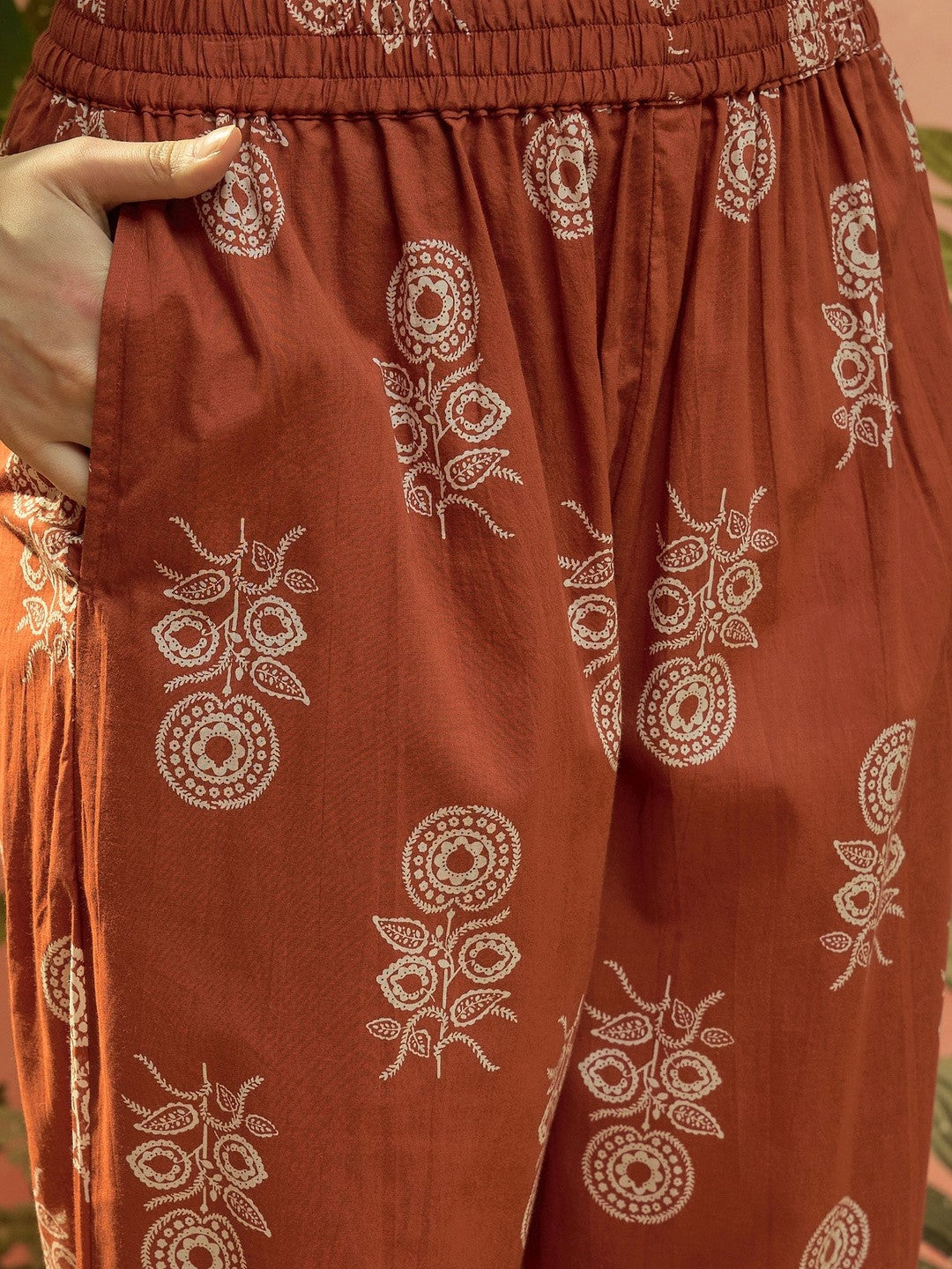 Embroidered Pure Cotton Round Neck Kurta & Palazzos With Dupatta