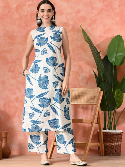 Floral Printed A-Line Kurta With Trousers