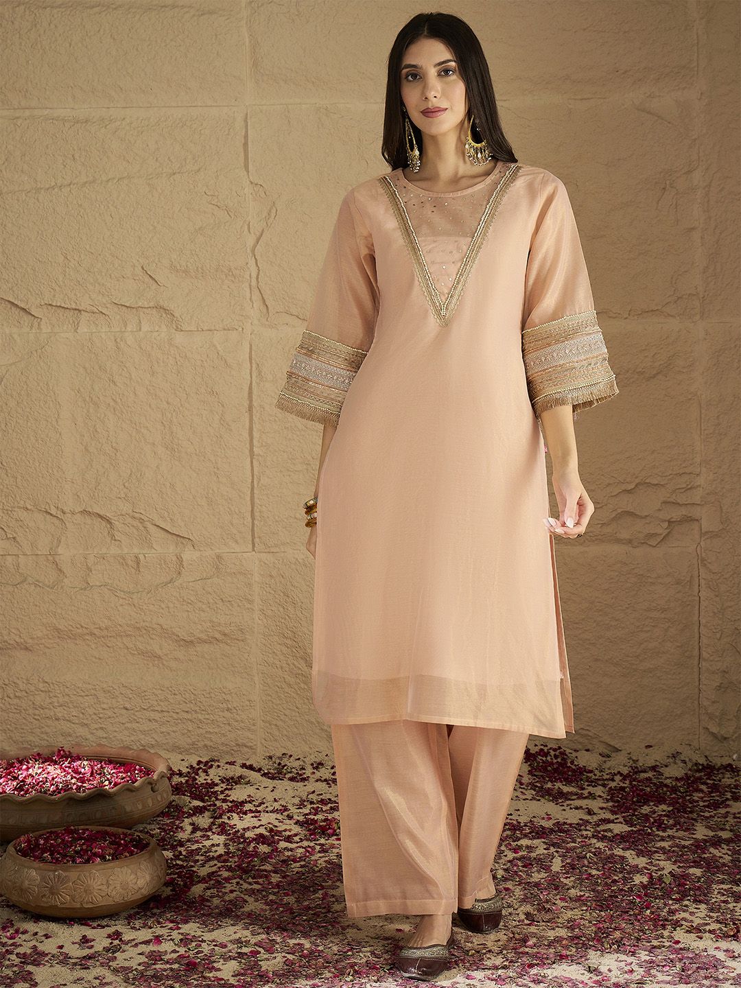 Dhiyona VA Women Solid Kurta with Palazzo & Dupatta