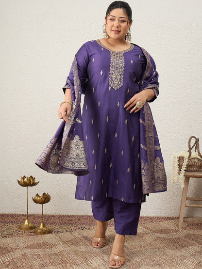 Dhiyona Women's Ethnic Motifs Embroidered Regular Kurta with Trousers & With Dupatta