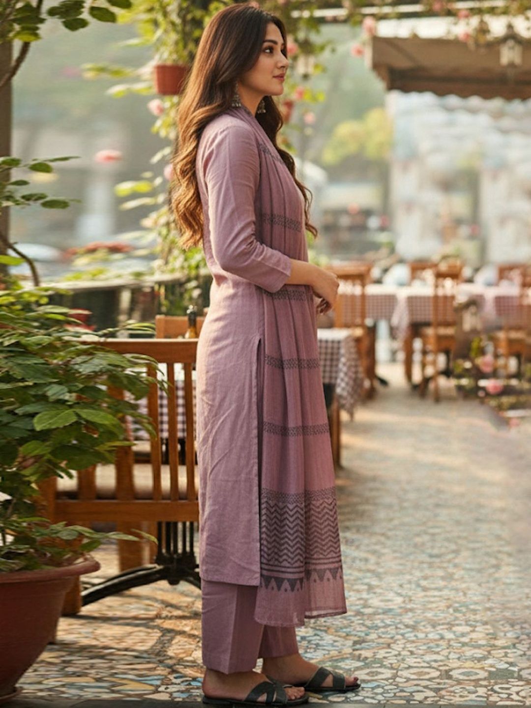 Dhiyona KL Women Ethnic Motifs Regular Kurta with Trousers & With Dupatta