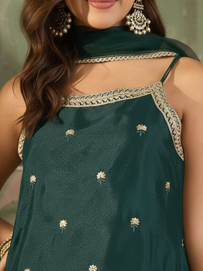 Embroidered Georgette Round Neck Kurta & Palazzos With Dupatta