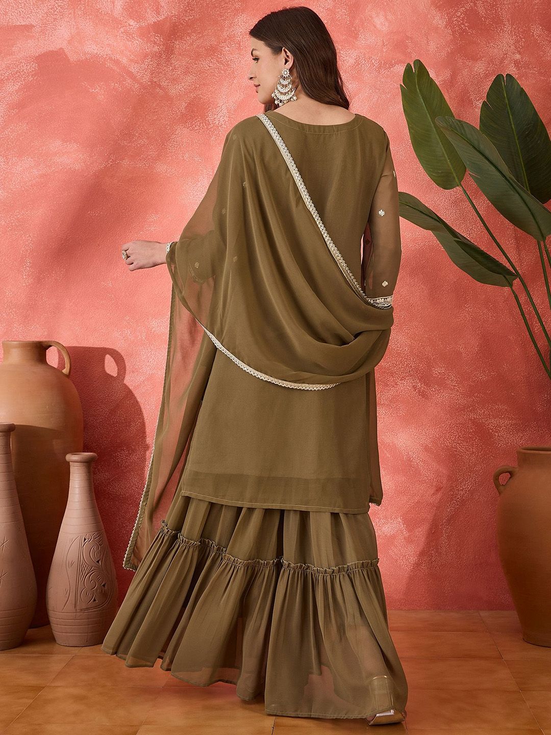 Dhiyona SN Ethnic Motifs Embroidered Straight Kurta & Sharara With Dupatta