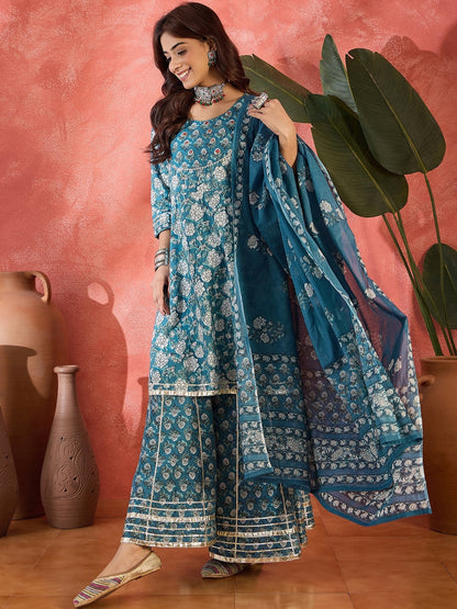 Women Pure Cotton Printed Kurta Sets With Dupatta