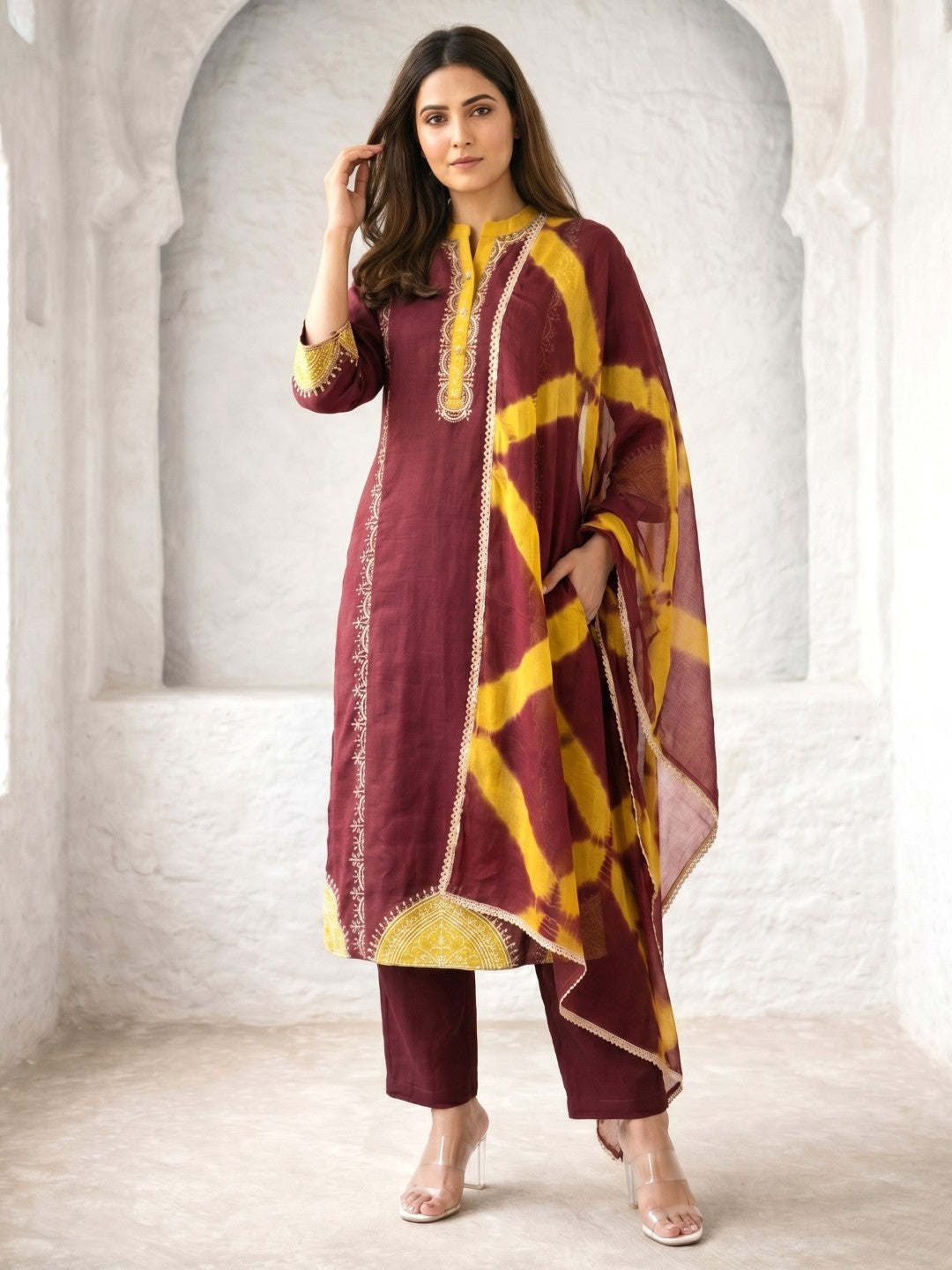 Nabha Wine Printed Work Suit Set