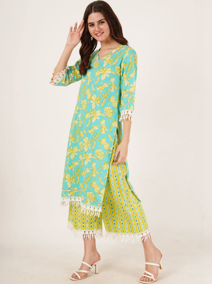 Women Floral Printed Regular Pure Cotton Kurta with Palazzos