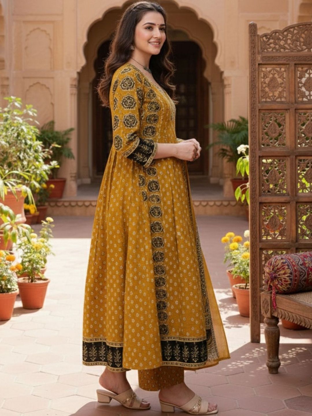 Dhiyona KL Women Ethnic Motifs Printed Regular Kurta with Trousers & With Dupatta