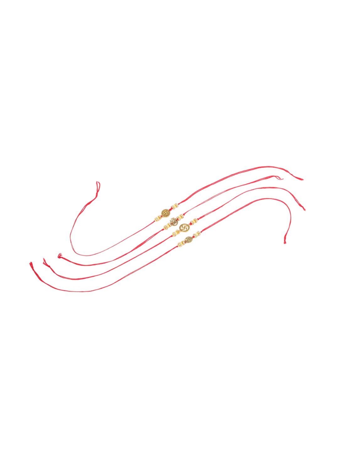 Dhiyona Set Of 2 Stones Studded Swastik Design Thread Rakhis & Roli Chawal Chandan
