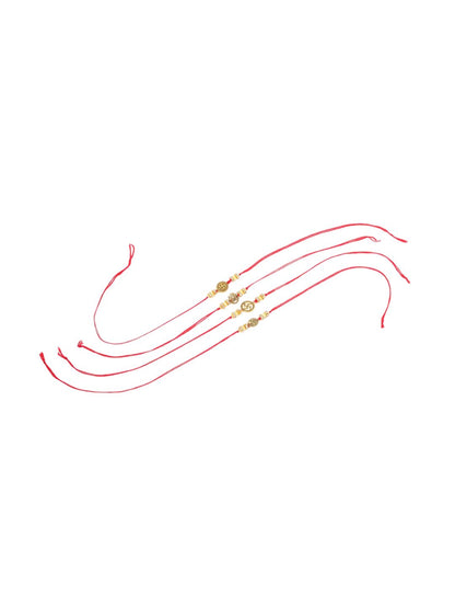 Dhiyona Set Of 2 Stones Studded Swastik Design Thread Rakhis & Roli Chawal Chandan
