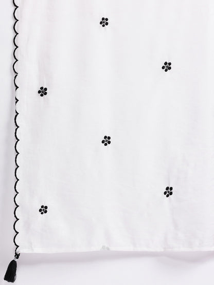Floral Embroidered Thread Work Kurta With Trousers & Dupatta